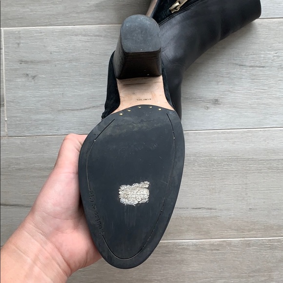 black leather & suede booties with gold buckle - Picture 6 of 6